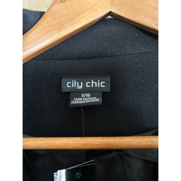 City Chic Black Coat Fluffe – Size 16 Faux Fur Cuff Belted Jacket NEW - Picture 7 of 16